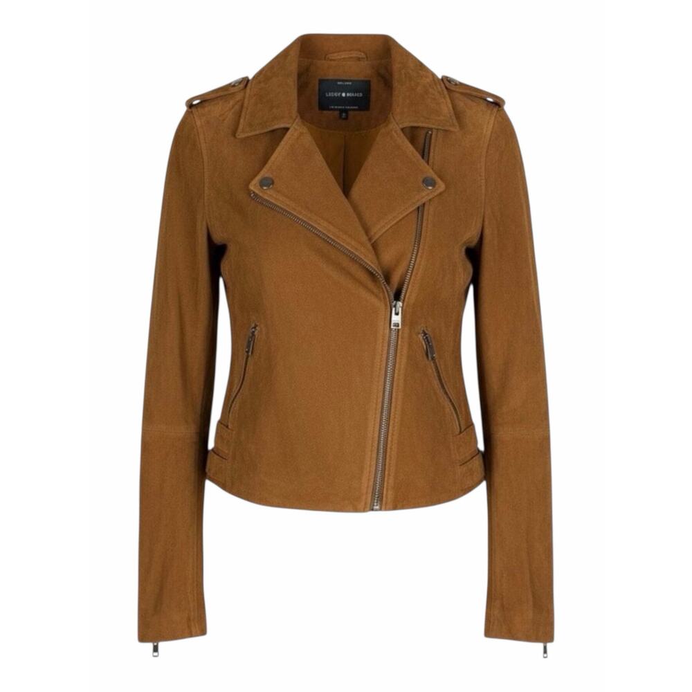 Lucky Brand Goat Suede Asymmetrical Zip Moto Jacket Brown Size XS